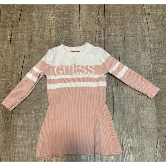 Guess Girls' Ribbed Sweater Dress Pink & White, Size 2t Casual Fashion - Picture 1 of 3